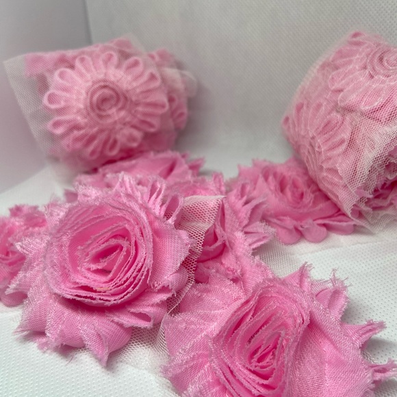 Lot of 27 Pink shabby flowers NEW headbands DIY - Picture 2 of 4
